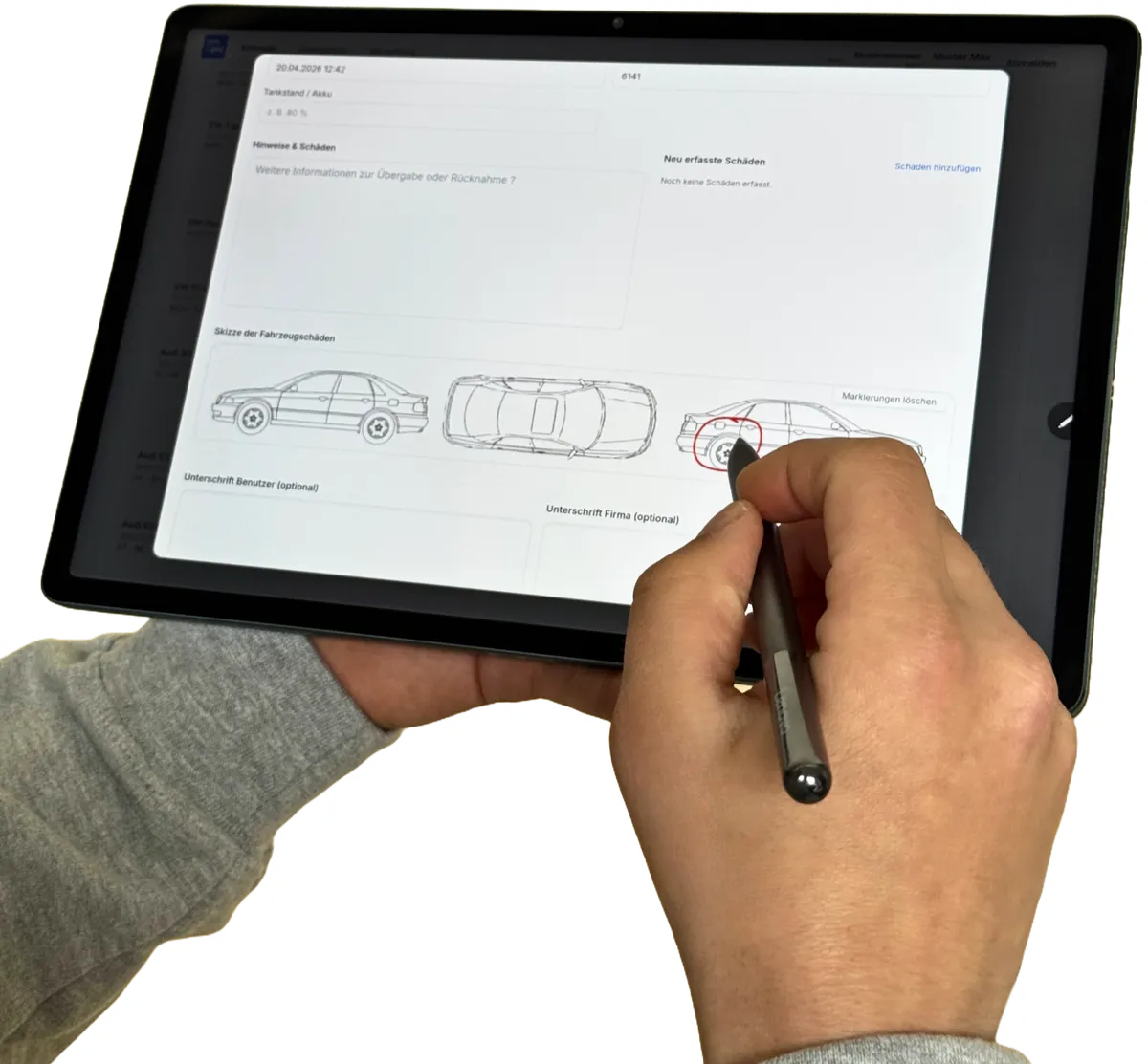 Übergabeprotokoll in INC-Carman auf dem Tablet